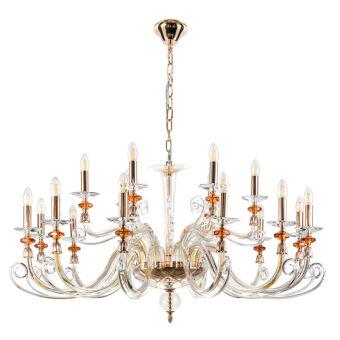 Подвесная люстра Crystal Lux CATARINA SP12+6 V2 GOLD/TRANSPARENT-COGNAC