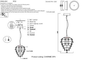 Подвесной светильник Crystal Lux CHARME SP4 GOLD/TRANSPARENT