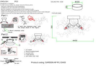 Бра Crystal Lux GARDEN AP-PL3 D400 GOLD