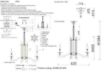 Подвесная люстра Crystal Lux AURELIO SP6 GOLD+CHROME/TRANSPARENT