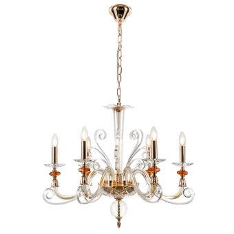 Подвесная люстра Crystal Lux CATARINA SP6 V2 GOLD/TRANSPARENT-COGNAC