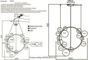 Подвесная люстра Crystal Lux AGATA SP15 V2 BLACK/TRANSPARENTE