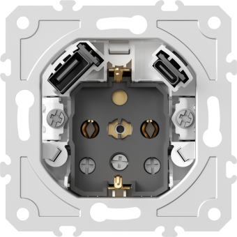 Механизм розетки Schuko 16А 250 В~ с зарядным устройством USB A+C, 5V/3A, мощность 20W, на винтах