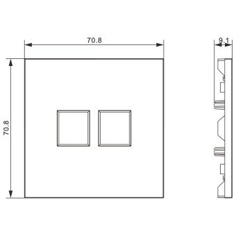 Накладка 2-я для розеток RJ45, TV, SAT, черный графит, серия S08