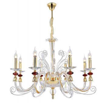 Подвесная люстра Crystal Lux CATARINA SP8 GOLD/TRANSPARENT-COGNAC
